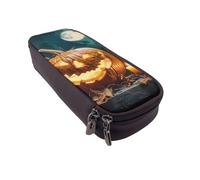 JKLQWC Halloween Night Bat Prints Pencil Case for Girls Boys Cute PU Leather Pen Pencil Box Bag Zipper Pencil Pouch Organizer for Office School