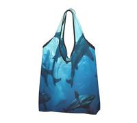JKLQWC Hammerhead Sharks Printed Foldable Shopping Bag 2 PCS, Reusable Grocery Tote Bags for Daily Shopping and Travel