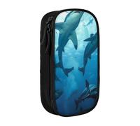 JKLQWC Hammerhead Sharks Printed Pencil Case Cute Pen Pouch Large Pen Bag Portable Storage Organizer Box for Office School Teen Girl Boy Adult,Black