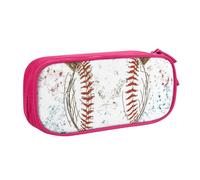 JKLQWC Hand Drawn Baseball Bats and Ball Printed Pencil Case Cute Pen Pencil Box Bag Zipper Storage Organizer Box Holder for Office School Teen Girl Boy Adult,Pink