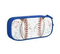 JKLQWC Hand Drawn Baseball Bats and Ball Printed Pencil Case Cute Pen Pencil Box Bag Zipper Storage Organizer Box Holder for Office School Teen Girl Boy Adult,Blue