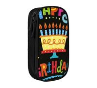 JKLQWC Happy Birthday Big Cake Printed Pencil Case Cute Pen Pouch Large Pen Bag Portable Storage Organizer Box for Office School Teen Girl Boy Adult,Black