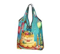 JKLQWC Happy Birthday Printed Foldable Shopping Bag 1 PCS, Reusable Grocery Tote Bags for Daily Shopping and Travel