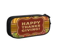 JKLQWC Happy Thanksgiving Printed Pencil Case Cute Pen Pencil Box Bag Zipper Storage Organizer Box Holder for Office School Teen Girl Boy Adult,Black