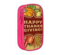 JKLQWC Happy Thanksgiving Printed Pencil Case Cute Pen Pouch Large Pen Bag Portable Storage Organizer Box for Office School Teen Girl Boy Adult,Pink