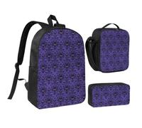 JKLQWC Haunted The Mansion Print School Backpack Set of 3, 17-Inch School Bag with Insulated Lunch Bag & Pencil Case for Students Teens Girls Boys