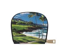 JKLQWC Hawaii Beach Golf Course Printed Card Wallet for Women Men Cute Zipper Card Cases Holder Mini Coin Purse with 12 Card Slots