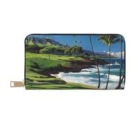 JKLQWC Hawaii Beach Golf Course Printed Long Wallet for Women Men Funny PU Leather Wallet with Coin Purse and Card Holder