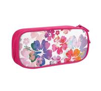 JKLQWC Hawaiian Flower Print Printed Pencil Case Cute Pen Pencil Box Bag Zipper Storage Organizer Box Holder for Office School Teen Girl Boy Adult,Pink
