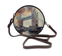 JKLQWC Historic Old Bridge London Printed Crossbody Bag for Women Cute Round Leather Shoulder Bag with Adjustable Strap Messenger Bag