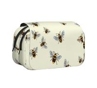 JKLQWC Honey bee Prints Pencil Case for Kids Men Women, Two Layers Large Capacity Pencil Pouch Makeup Bag Organizer for Office School Travel