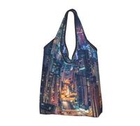 JKLQWC Hong Kong Printed Foldable Shopping Bag 1 PCS, Reusable Grocery Tote Bags for Daily Shopping and Travel