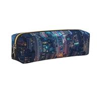 JKLQWC Hong Kong Printed Leather Pencil Case with Gold Zipper - Simple and Lightweight Organizer for School, Office, Travel, Makeup