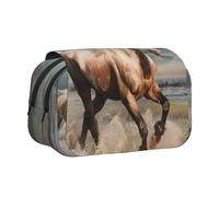 JKLQWC Horses Prints Pencil Case for Kids Men Women, Two Layers Large Capacity Pencil Pouch Makeup Bag Organizer for Office School Travel