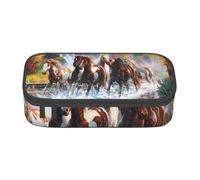 JKLQWC Horses Running Printed Pencil Case Cute Pen Pencil Box Bag Large Capacity Compartment Zipper Pencil Pouch Organizer for Office School Travel