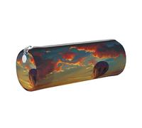 JKLQWC hot air Balloon Sunset Printed Cylinder Pencil Case with Silver Zipper - Lightweight Leather Organizer for School, Office, Travel, Makeup