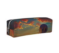 JKLQWC hot air Balloon Sunset Printed Leather Pencil Case with Silver Zipper - Simple and Lightweight Organizer for School, Office, Travel, Makeup