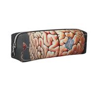 JKLQWC Human Brain Printed Leather Pencil Case with Silver Zipper - Simple and Lightweight Organizer for School, Office, Travel, Makeup
