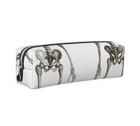 JKLQWC Human Skeleton Printed Leather Pencil Case with Silver Zipper - Simple and Lightweight Organizer for School, Office, Travel, Makeup