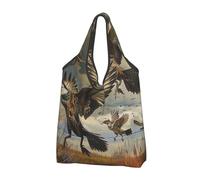 JKLQWC Hunting Flying Wild Printed Foldable Shopping Bag 1 PCS, Reusable Grocery Tote Bags for Daily Shopping and Travel