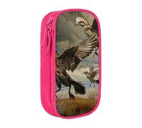 JKLQWC Hunting Flying Wild Printed Pencil Case Cute Pen Pouch Large Pen Bag Portable Storage Organizer Box for Office School Teen Girl Boy Adult,Pink