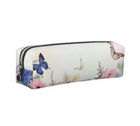 JKLQWC Hydrangeas Daisies Butterflies Printed Leather Pencil Case with Silver Zipper - Simple and Lightweight Organizer for School, Office, Travel, Makeup