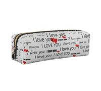 JKLQWC I Love You Words with Hearts Printed Leather Pencil Case with Gold Zipper - Simple and Lightweight Organizer for School, Office, Travel, Makeup