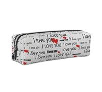 JKLQWC I Love You Words with Hearts Printed Leather Pencil Case with Silver Zipper - Simple and Lightweight Organizer for School, Office, Travel, Makeup