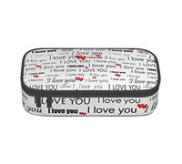 JKLQWC I Love You Words with Hearts Printed Pencil Case Cute Pen Pencil Box Bag Large Capacity Compartment Zipper Pencil Pouch Organizer for Office School Travel