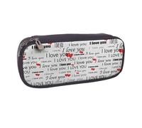 JKLQWC I Love You Words with Hearts Printed PU Leather Pencil Case Cute Pen Pencil Box Bag Zipper Office School Pencil Pouch Organizer for Students Teen Girls Boys Adult Gifts