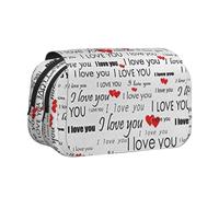 JKLQWC I Love You Words with Hearts Prints Pencil Case for Kids Men Women, Two Layers Large Capacity Pencil Pouch Makeup Bag Organizer for Office School Travel