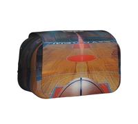 JKLQWC Indoor Basketball Prints Pencil Case for Kids Men Women, Two Layers Large Capacity Pencil Pouch Makeup Bag Organizer for Office School Travel