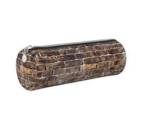 JKLQWC Industrial Brick Wall Background Printed Cylinder Pencil Case with Silver Zipper - Lightweight Leather Organizer for School, Office, Travel, Makeup