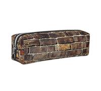 JKLQWC Industrial Brick Wall Background Printed Leather Pencil Case with Silver Zipper - Simple and Lightweight Organizer for School, Office, Travel, Makeup
