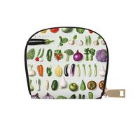 JKLQWC Introduction of Various Vegetables Printed Card Wallet for Women Men Cute Zipper Card Cases Holder Mini Coin Purse with 12 Card Slots