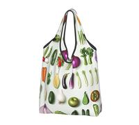 JKLQWC Introduction of various vegetables Printed Foldable Shopping Bag 2 PCS, Reusable Grocery Tote Bags for Daily Shopping and Travel
