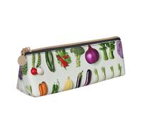 JKLQWC Introduction of Various Vegetables Printed Triangle Pencil Case with Zipper - Lightweight Leather Organizer for School, Office, Travel, Makeup