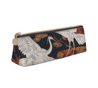 JKLQWC Japan Cranes Chrysanthemums Printed Triangle Pencil Case with Zipper - Lightweight Leather Organizer for School, Office, Travel, Makeup