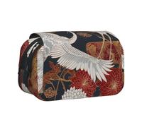 JKLQWC Japan Cranes Chrysanthemums Prints Pencil Case for Kids Men Women, Two Layers Large Capacity Pencil Pouch Makeup Bag Organizer for Office School Travel