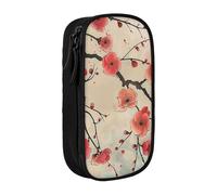 JKLQWC Japanese Spring Plum Floral Print Printed Pencil Case Cute Pen Pouch Large Pen Bag Portable Storage Organizer Box for Office School Teen Girl Boy Adult,Black