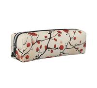 JKLQWC Japanese Spring Plum Floral Printed Leather Pencil Case with Silver Zipper - Simple and Lightweight Organizer for School, Office, Travel, Makeup
