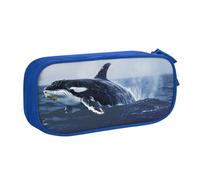 JKLQWC Killer Whale Print Printed Pencil Case Cute Pen Pencil Box Bag Zipper Storage Organizer Box Holder for Office School Teen Girl Boy Adult,Blue