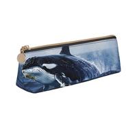 JKLQWC Killer Whale Print Printed Triangle Pencil Case with Zipper - Lightweight Leather Organizer for School, Office, Travel, Makeup
