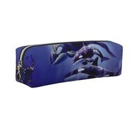 JKLQWC Killer Whales Printed Leather Pencil Case with Silver Zipper - Simple and Lightweight Organizer for School, Office, Travel, Makeup