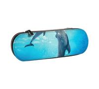 JKLQWC Kiss Dolphin Tale Pattern Printed Pencil Case Cute Pen Pencil Box Bag PU Leather Zipper Pencil Pouch Organizer for Office School Travel
