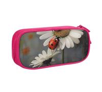JKLQWC Ladybug and White Flwers Printed Pencil Case Cute Pen Pencil Box Bag Zipper Storage Organizer Box Holder for Office School Teen Girl Boy Adult,Pink