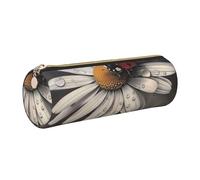 JKLQWC Ladybug Pattern Printed Cylinder Pencil Case with Gold Zipper - Lightweight Leather Organizer for School, Office, Travel, Makeup