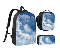 JKLQWC Lamb with A Lion On The Clouds Print School Backpack Set of 3, 17-Inch School Bag with Insulated Lunch Bag & Pencil Case for Students Teens Girls Boys