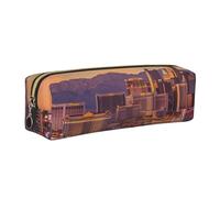 JKLQWC Las Vegas Sunset Printed Leather Pencil Case with Gold Zipper - Simple and Lightweight Organizer for School, Office, Travel, Makeup
