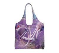 JKLQWC Lavender Field Retro Bike Agriculture Printed Tote Bag for Women Canvas Shopping Bag Reusable Grocery Cloth Bag Shoulder Bag for Work Travel Shopping College School